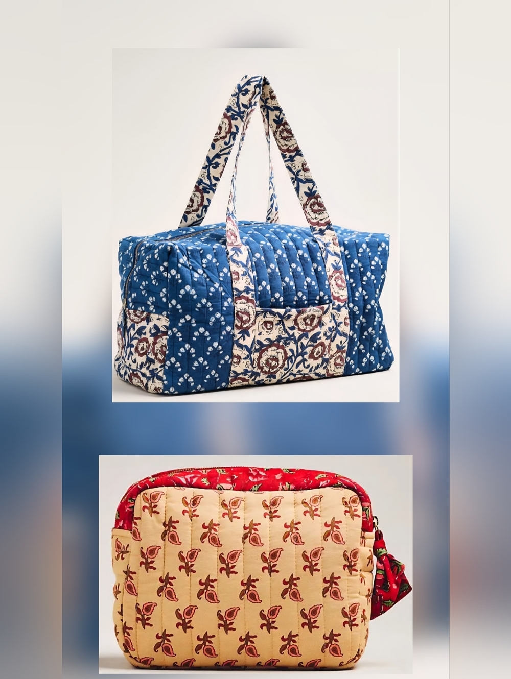 Bundle & Save! Anthro, Printed Weekender In Blue And Cosmetic Bag In Red
